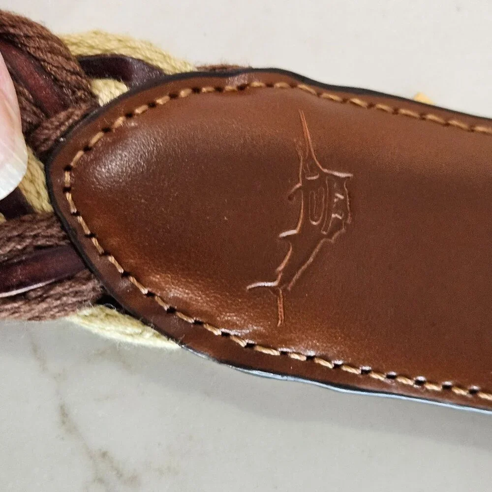 Tommy Bahama Mens Braided Canvas & Leather Belt Brown Beige Size 40 Brass Buckle